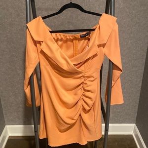 Peach orange mini long sleeve dress, size 6